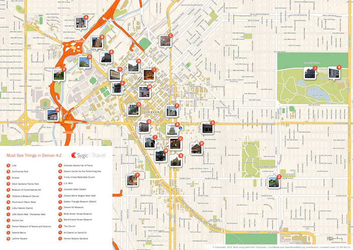 Printable tourist map of Denver Printable tourist map of Denver