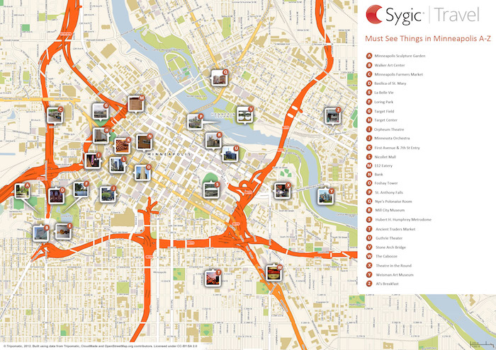 Printable tourist map of Minneapolis Printable tourist map of Minneapolis