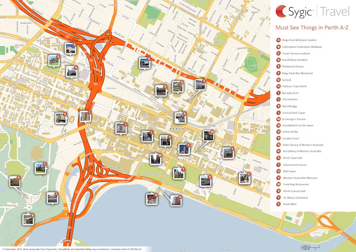 Printable tourist map of Perth Printable tourist map of Perth