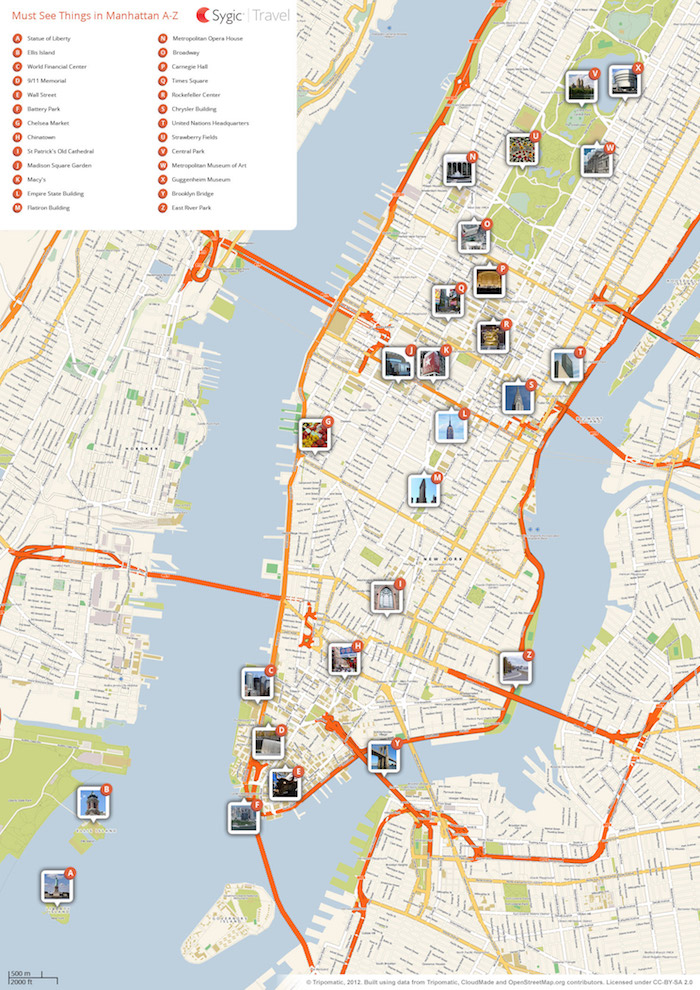 Download a printable tourist map of New York's Manhattan top sights and attractions.